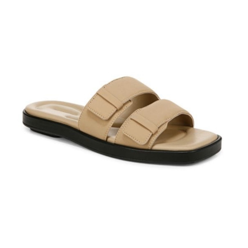 Vince Rhode‎ Dual Strap Flat Sandals Women's Tan Slide Sandals
